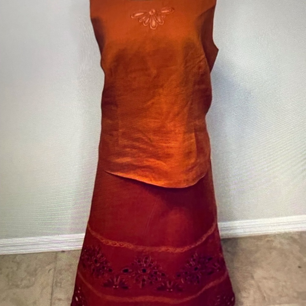 Rust Orange Embroidered Three-Piece Set - Picture 2 of 16